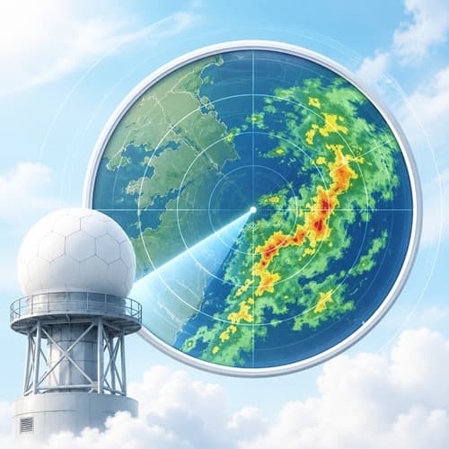 Weather radar view showing precipitation across a map